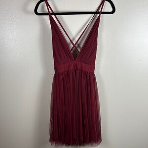 Chic Backless Burgundy Dress with Spaghetti Straps